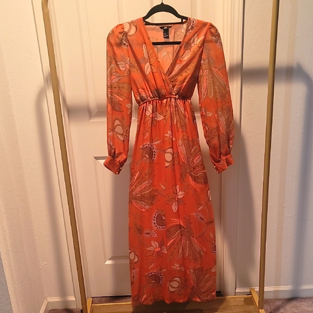 H&M Elegant Orange Floral Maxi Dress